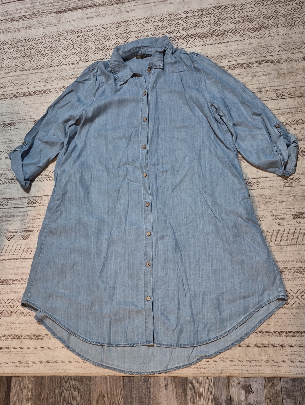 Light Blue Chambray Midi Shirt Dress - Casual Button-Front
